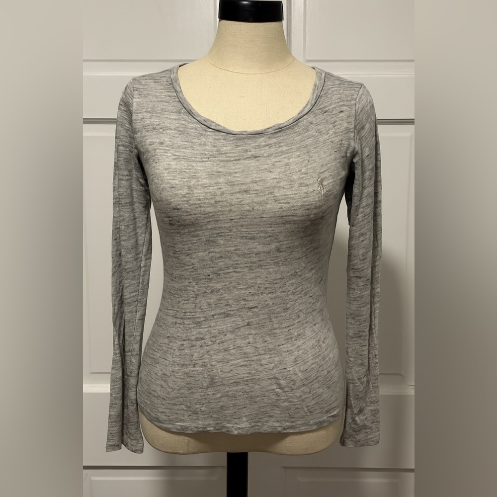 Ralph Lauren Gray Linen Crewneck Long Sleeve Top Size M